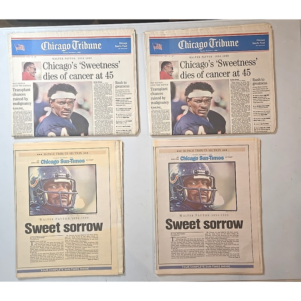 NEW! Walter Payton Tribute, Chicago Tribune & Sun-Times 1999 Newspapers Complete